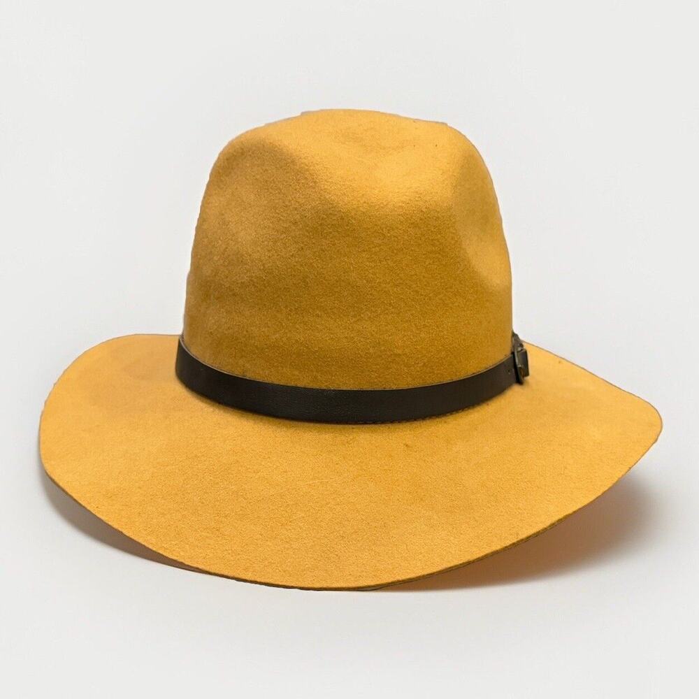Goorin Bros Mens Mustard Wide Brim Wool Fedora Hat Size L LARGE 100-6772